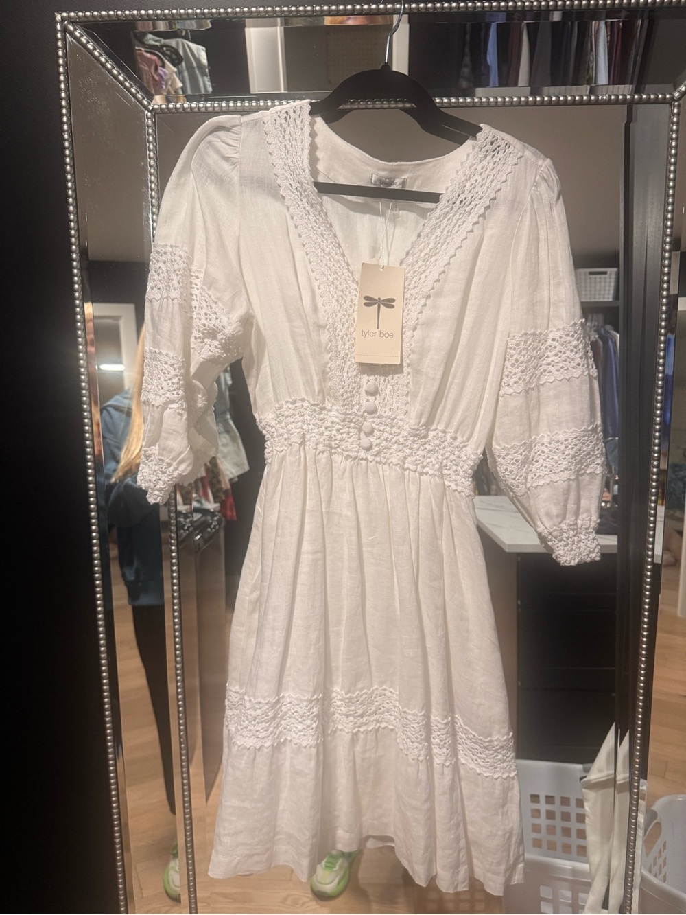 Tyler Boe White Cotton Lace-Trim Midi Dress